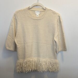 H&M Off-White Sweater with Fringe Accent